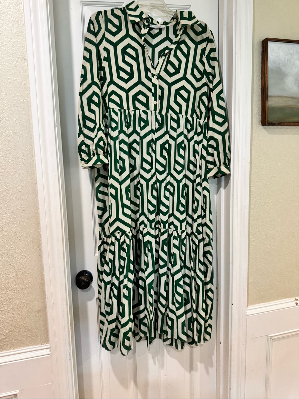 Zara Geometric Tiered Midi Dresss-Sz M
